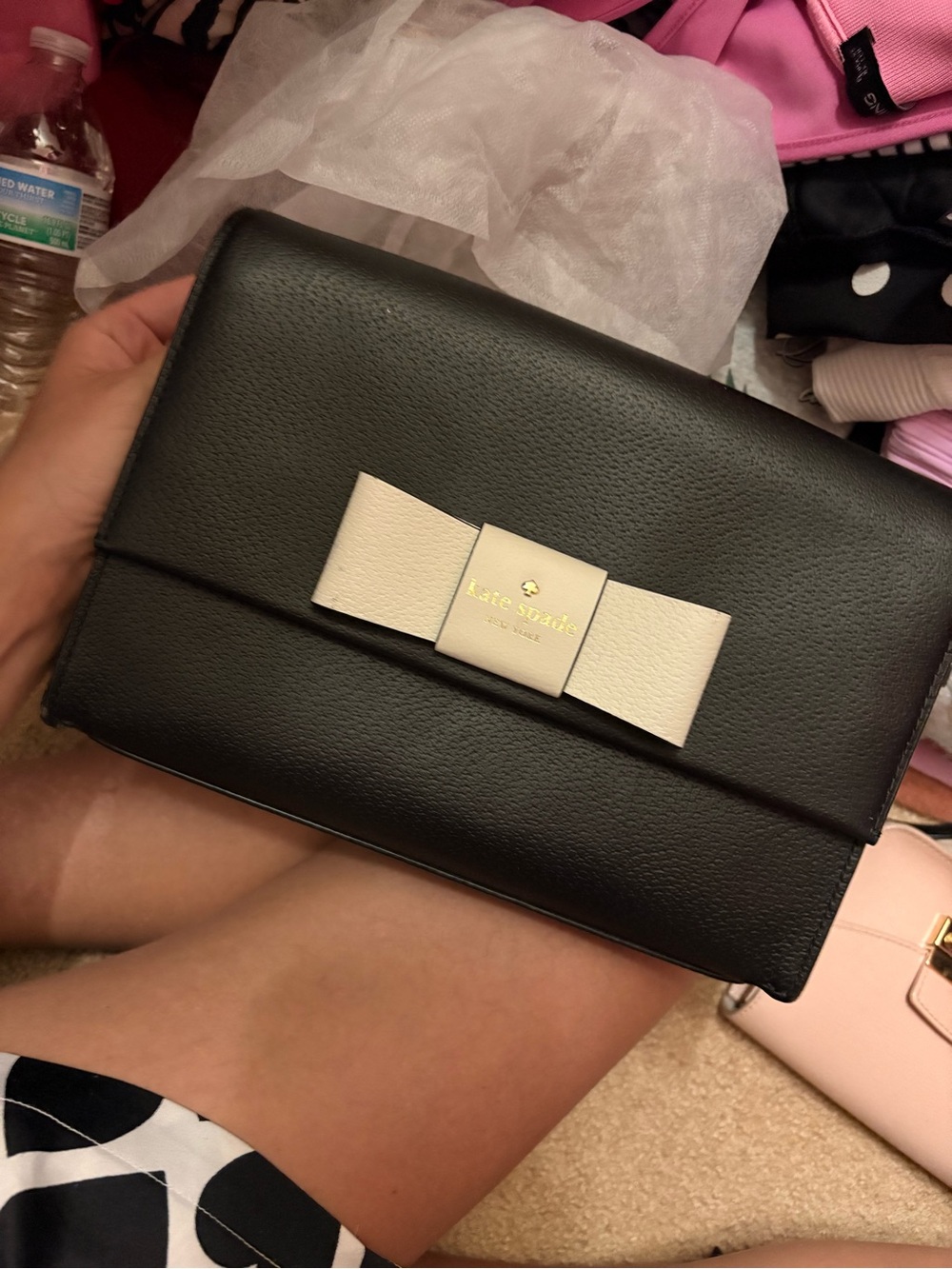 kate spade Black Leather Crossbody with Cream Bow - Picture 2 of 5